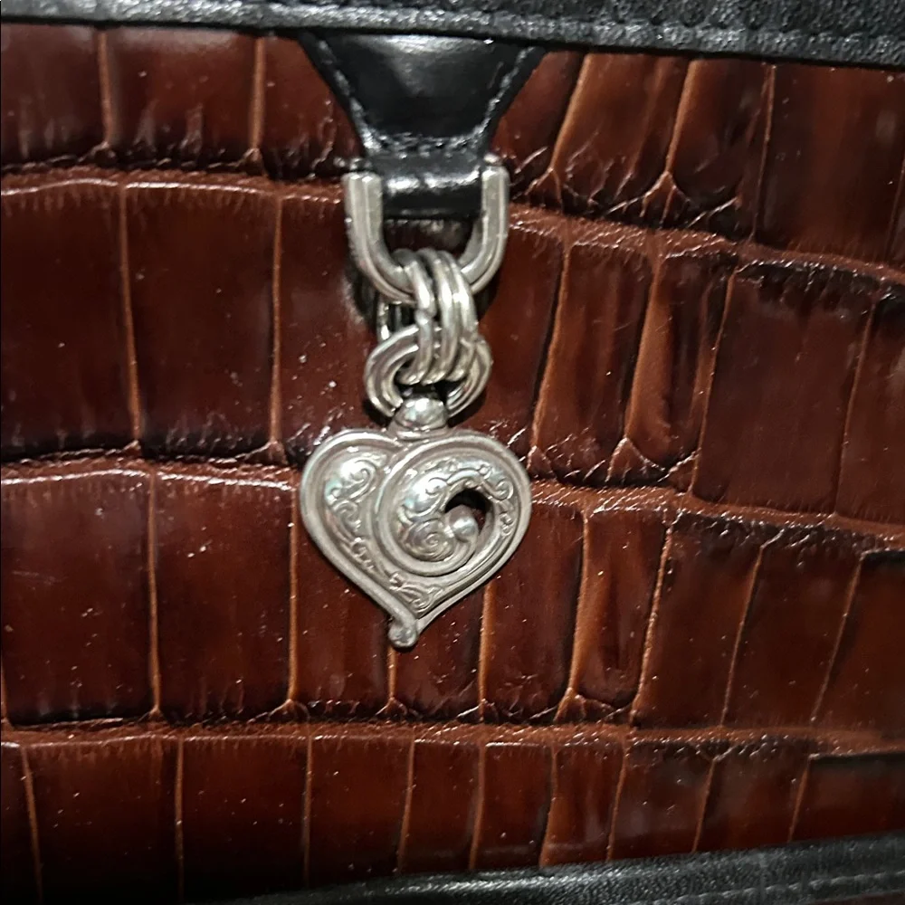 Brighton Brown Croc-Embossed Leather Bag with Heart Charms